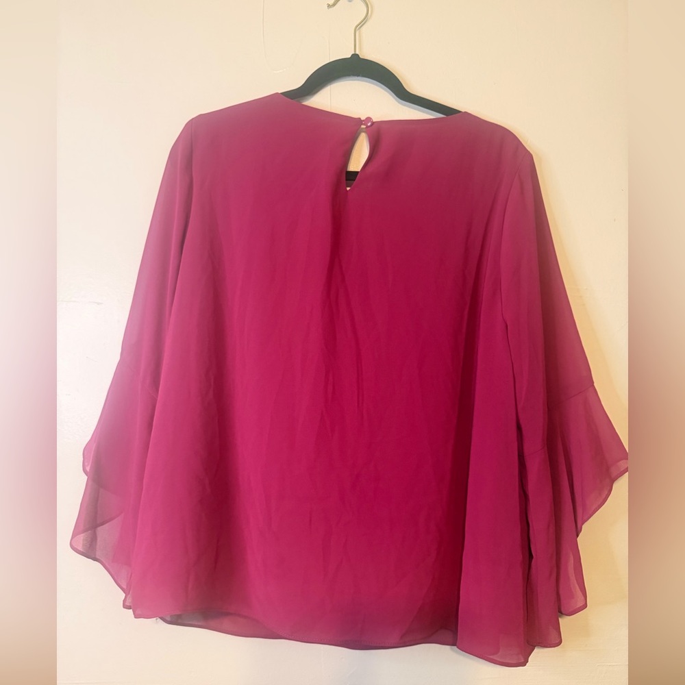 Kasper Women's Fuchsia Blouse with Ruffle Sleeves - Picture 2 of 5